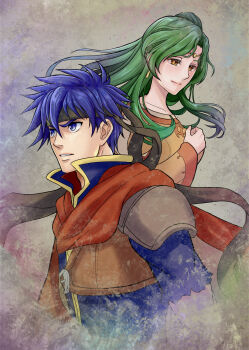 Rule 34 | 1boy, 1girl, absurdres, blue eyes, blue hair, breasts, brown eyes, closed mouth, commentary request, earrings, elincia ridell crimea, fire emblem, fire emblem: path of radiance, green hair, headband, highres, ike (fire emblem), jewelry, kousetu0506, lips, long hair, medium breasts, nintendo, parted lips, short hair, smile