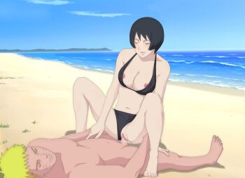 1boy 1girl barefoot beach black_hair blonde_hair boruto:_naruto_next_generations bra breasts feet girl_on_top highres kurotsuchi_(naruto) naruto_(series) nipples panties penis pussy sex swimsuit uncensored underwear uzumaki_naruto vaginal