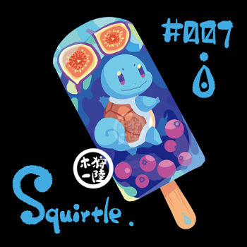 black_background blueberry character_name commentary_request food food_focus fruit full_body gen_1_pokemon kariki_hajime nintendo no_humans outstretched_arms pokedex_number pokemon pokemon_(creature) popsicle solo spread_arms squirtle