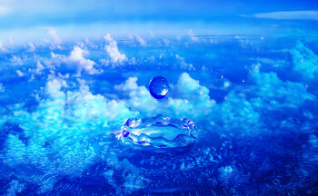 blue_theme cloud commentary_request day hoshiumisora no_humans original outdoors photorealistic realistic ripples splashing water water_drop