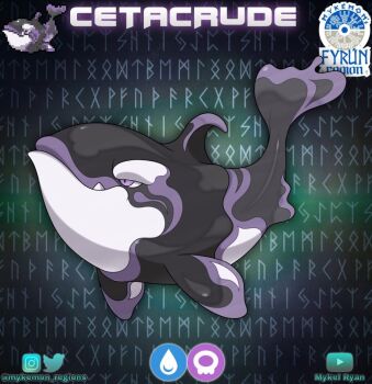 artist_name character_name fakemon fang instagram_logo instagram_username logo mykel_ryan nintendo no_humans original pokemon pokemon_(creature) purple_eyes runes solo twitter_logo twitter_username whale youtube_logo youtube_username