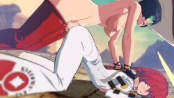 1futa 1girl 3d animated black_hair breasts breasts_out clothed_sex crying futa_with_female futanari green_eyes guilty_gear guilty_gear_strive halo hat i-no jack-o'_valentine looping_animation multicolored_hair nipples on_ground outdoors rape red_hair rouge_nine sex sex_from_behind sunglasses tagme video white_hair witch_hat