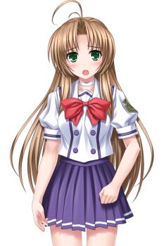 1girl ahoge antenna_hair blush bow brown_hair choker game_cg green_eyes higuchi_isami kusunoki_sae large_variant_set long_hair looking_at_viewer magical_girl mahou_shoujo_sae non-web_source official_art open_mouth pleated_skirt school_uniform skirt solo transparent_background variant_set