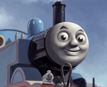 Rule 34 | black eyes, blue sky, commentary request, day, locomotive, looking at viewer, no humans, sakkan, sky, smile, steam locomotive, tagme, thomas the tank engine, thomas the tank engine (series), train