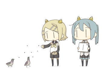 Rule 34 | 2girls, :d, bad id, bad tumblr id, bare shoulders, bird, bird feeding, black sailor collar, black shorts, blonde hair, blue hair, calendar (object), cone horns, deformed, detached sleeves, hair ornament, hairclip, hatsune miku, holding, horns, kagamine rin, long necktie, long sleeves, looking at animal, mamemaki, masu, multiple girls, neckerchief, no mouth, no nose, open mouth, parallel hairclips, pigeon, pleated skirt, sailor collar, setsubun, short hair, shorts, simple background, skirt, smile, standing, torla16, twintails, vocaloid, white background, wide sleeves, yellow neckerchief, | |