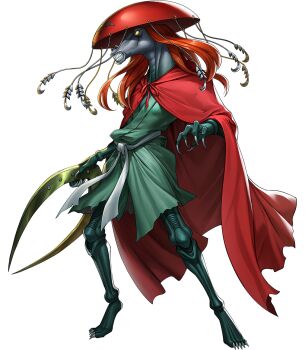 1boy artist_request cape claws clothing_request demon_(megami_tensei) green_robe hat highres holding holding_weapon kumbhanda_(megami_tensei) official_art orange_hair persona persona_5 persona_5:_the_phantom_x red_cape robe sash shin_megami_tensei solo third-party_source transparent_background weapon yellow_eyes