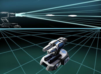 aqua_background aqua_theme commentary concept_art english_commentary eve_online glowing no_humans novafox object_focus original science_fiction spacecraft_turret