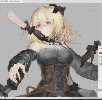 art_program_in_frame bang_dream! bang_dream!_it's_mygo!!!!! bare_shoulders black_dress black_gloves blonde_hair breasts chinese_commentary clothing_cutout commentary_request corset detached_sleeves disembodied_hand doloris_(bang_dream!) dress empty_eyes gloves grey_background hair_between_eyes hand_on_another's_face hand_on_another's_head highres holding_hands long_sleeves looking_at_viewer lying medium_breasts medium_hair misumi_uika mixed-language_commentary multiple_girls oblivionis_(bang_dream!) on_back parted_lips purple_eyes shirt shoulder_cutout solo_focus sophie_(bang_dream!) togawa_sakiko unfinished yiyanbanshengchou yuri