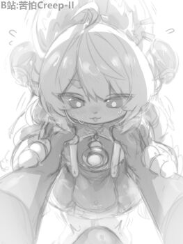 1boy 1girl bilibili_username carrying carrying_person character_request chinese_commentary commentary_request greyscale highres kupa_(jesterwii) monochrome open_mouth thick_eyebrows zenless_zone_zero zhao_(zenless_zone_zero)
