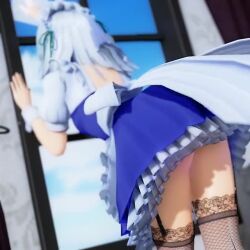1girl 3d against_glass against_window animated ass breasts izayoi_sakuya medium_breasts mofumoko5 panties pantyshot solo tagme thighs touhou underwear video white_hair