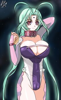 00s 1girl antenna_hair aqua_hair bodysuit bracelet breasts cameltoe cellshadfan dears facial_mark female_focus forehead_mark hair_tubes highres jewelry large_breasts len_(tsukihime) ren_(dears) solo space_suit thighs