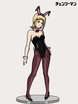 Rule 34 | animal ears, black leotard, blonde hair, chainsaw man, djangoultra, fake animal ears, high heels, highres, leotard, pantyhose, playboy bunny, sawatari akane (chainsaw man)