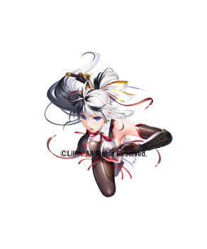 1girl black_hair blue_eyes breasts copyright_name full_body hair_ribbon high_heels highres holding holding_weapon jumping large_breasts lilith-soft multicolored_hair murakumo_ibuki navel ninja official_art ponytail revealing_clothes ribbon sano_toshihide simple_background solo split-color_hair sword taimanin_(series) taimanin_rpgx taimanin_suit weapon white_hair