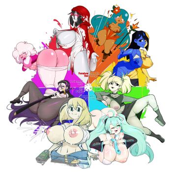6+girls ^^^ absurdres aqua_hair ass bandages black_eyes black_hair black_lips blonde_hair blood blood_on_clothes blue_skin blush boots breasts cameltoe cleft_of_venus color_connection color_wheel_challenge colored_skin cross cross_necklace crossover dark-skinned_female dark_skin disembodied_hand dusk_(scooby-doo) earrings embarrassed ena_(ena) ena_(series) endless_inferno evil_smile facial_mark fallout fishnets flower flower_on_head glowing glowing_eyes green_hair grey_skin gun hatsune_miku high_heels highres hood huge_breasts inverted_nipples iori_(project_moon) jewelry lactation large_breasts long_hair multicolored_skin multiple_drawing_challenge multiple_girls navel necklace nervous nipples nl_industries one_eye_closed open_mouth pink_diamond_(steven_universe) pink_eyes pink_skin project_moon pussy red_eyes rose_quartz_universe scooby-doo skirt smile spread_legs steven_universe surprised sweat sword thighhighs tiger_lily_cookie torn_clothes transparent_background twintails two-tone_skin vault_girl vocaloid weapon white_hair white_thighhighs yellow_skin