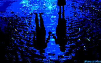 1boy 1girl anas_abdin animated animated_gif artist_name blinking_lights death flare holding_hands love_(theme) monochrome night original pixel_art puddle reflected_worlds reflection ripples silhouette sparkle water