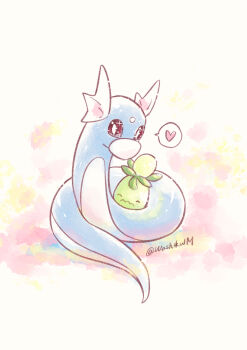 artist_name bright_pupils brown_eyes dratini gen_1_pokemon heart highres looking_at_viewer maddy nintendo no_humans pokemon pokemon_(creature) smoliv speech_bubble white_pupils