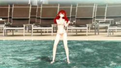 1girl 3d animated armpits artist_request ass beach bikini blonde_hair blue_eyes blue_sky bouncing_breasts breasts brown_hair cleavage closed_mouth cloud collarbone hair_between_eyes highres large_breasts long_hair looking_at_viewer lying mikumikudance_(medium) navel neon_genesis_evangelion red_ribbon ribbon sky smile solo sound souryuu_asuka_langley striped_bikini striped_clothes swimsuit very_long_hair video