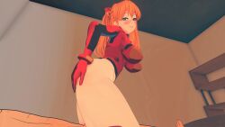 1boy 1girl 3d absurdres adapted_costume animated ass ass_shake banchouforte blue_eyes bodysuit bouncing_breasts breasts close-up covered_erect_nipples cowgirl_position from_behind full_body girl_on_top grabbing_own_ass hand_on_own_ass hetero highleg highleg_leotard highres interface_headset_(evangelion) large_breasts leotard long_hair looking_at_viewer looking_back mabelvampire mecha_pilot_suit medium_breasts moaning multiple_views naughty_face neon_genesis_evangelion orange_hair penis plugsuit_(evangelion) red_leotard reverse_cowgirl_position sex sex_from_behind shiny_clothes simple_background sitting sitting_on_person skin_tight smile sound souryuu_asuka_langley straddling tagme thenaysayer34 thighs turnaround vaginal video wide_hips