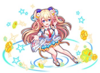 1girl alternate_costume alternate_hair_ornament aqua_eyes aqua_shirt aqua_skirt artist_request bare_legs belt blonde_hair brooch cel_shading collar crash_fever cross-laced_clothes flower flower_symbol full_body game_cg hair_flower hair_ornament hair_ribbon happy jewelry layered_skirt long_hair long_sidelocks long_sleeves looking_at_viewer mobius_(crash_fever) multicolored_hair multicolored_shoes official_alternate_costume official_alternate_hair_ornament official_art open_mouth orange_belt orange_skirt outline outstretched_arm outstretched_hand pink_hair red_outline red_ribbon ribbon shirt shoes short_sleeves sidelocks skirt sneakers solo sparkle star_(symbol) streaked_hair tachi-e third-party_source transparent_background two-tone_hair two-tone_shirt two-tone_shoes two_side_up very_long_hair white_collar white_flower white_shirt white_sleeves white_trim wing_collar yellow_ribbon