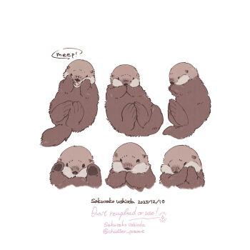 animal_ears animal_nose artist_name commentary_request dated english_text flippers highres multiple_expressions multiple_views original otter otter_ears otter_tail simple_background soramaru_ell sparkle speech_bubble tail twitter_username watermark white_background