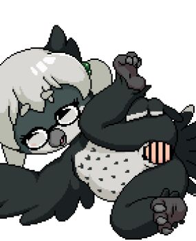 1boy 1girl akai_(ugokashitari) animated animated_gif bar_censor beak bird_girl censored commission cowgirl_position cum cum_in_pussy cum_overflow disembodied_penis furry furry_female girl_on_top glasses green_eyes grey_hair hair_bobbles hair_ornament hetero loli lying on_side open_mouth original penis pixel_art pussy sex short_hair simple_background skeb_commission solo_focus straddling thick_eyebrows twintails vaginal white_background winged_arms wings