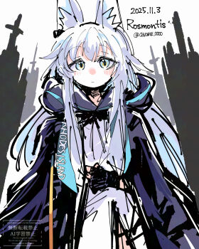 1girl animal_ear_fluff animal_ears arknights black_gloves cat_ears cat_girl closed_mouth commentary_request dated fingerless_gloves gloves gnome_(gnome_0000) highres long_hair looking_at_viewer rosmontis_(arknights) signature sketch solo twitter_username watermark white_eyes