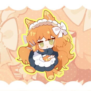 Rule 34 | 1girl, animal ears, animal feet, animal hands, apron, black dress, bow, brown hairband, cat ears, cat girl, cat tail, commentary request, dress, green eyes, hair bow, hairband, highres, homura792, ishmael (project moon), juliet sleeves, limbus company, long sleeves, looking at viewer, maid, maid apron, maid headdress, open mouth, project moon, puffy sleeves, rope, solo, tail, white apron, white bow, wuthering heights (identity) (project moon)