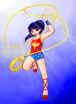 1girl amazon_warrior ankle_lace-up black_hair dc_comics donna_troy eagle_(symbol) female_focus lasso red_shoes shoes solo star_(symbol) star_print wonder_girl wonder_woman_(series)