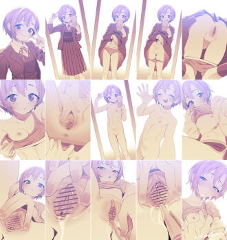 1girl anus ass bar_censor belt blazer blush bra breasts cellphone censored clitoris closed_mouth clothes_lift clothes_pull collarbone full-length_mirror highres holding holding_pen holding_phone idolmaster idolmaster_cinderella_girls jacket lifting_own_clothes loli long_sleeves looking_at_viewer mirror mirror_selfie monochrome navel nipples nude object_insertion one_breast_out open_mouth otokura_yuuki panties panty_pull pen phone pleated_skirt presenting presenting_pussy pulling_own_clothes pussy pussy_juice reflection school_uniform selfie sepia shirt shirt_lift short_hair skirt skirt_lift small_breasts smartphone smile solo spread_legs spread_pussy spreading_own_pussy standing sweater_vest taking_picture ukokkei underwear undressing urethra v vaginal vaginal_object_insertion