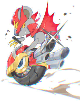 1boy absurdres animal_ears aooni cape claws colored_sclera daroach furry furry_male hand_on_headwear hat highres kirby_(series) kirby_air_ride kirby_air_riders male_focus mouse_ears nintendo red_cape red_eyes red_hat slit_pupils wheelie_(kirby) yellow_sclera