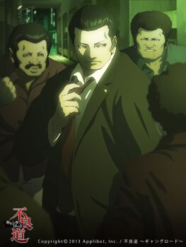 2013 5boys adjusting_clothes adjusting_necktie character_request clenched_hand commentary commission facial_hair furyou_michi_~gang_road~ multiple_boys multiple_girls mustache necktie nona official_art red_necktie scar scar_on_face scar_on_mouth short_hair