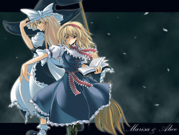 2girls alice_margatroid blonde_hair broom duplicate female_focus fuyuwa_kotatsu kirisame_marisa multiple_girls touhou