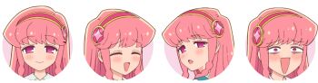 1girl alpha_transparency artist_request blush border close-up closed_eyes closed_mouth hairband kirara_mami long_hair looking_at_viewer multiple_views no_pupils official_art open_mouth outside_border pink_eyes pink_hair puniru_wa_kawaii_slime red_hairband second-party_source sidelocks simple_background straight-on transparent_background variations white_border