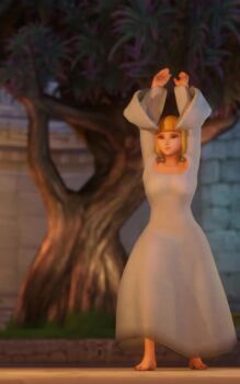 1girl 3d animated ass bare_legs barefoot blonde_hair clothes_lift dress dress_lift female_focus full_body handstand long_hair n-nurico nail_polish nintendo panties pointy_ears princess_zelda solo tagme the_legend_of_zelda the_legend_of_zelda:_skyward_sword toenail_polish toenails underwear video white_dress white_panties