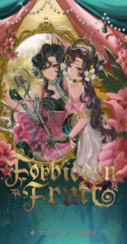 1girl absurdres aiyou_weiou anjo_nala anjo_nala_(forbidden_fruit) aqua_background bare_shoulders black_hair breasts character_name chinese_text cleavage closed_mouth commentary_request cropped_torso demon_girl demon_horns different_reflection dress elbow_gloves english_text flower gloves gold_choker green_gloves green_horns green_tail grey_gloves hair_flower hair_ornament highres horns lizard_tail long_hair looking_to_the_side microphone microphone_stand mirror official_alternate_costume pink_dress pink_flower plant purple_eyes reflection reverse:1999 sleeveless sleeveless_dress smile solo tail upper_body vintage_microphone white_dress white_flower