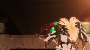 3d angela_balzac animated animated_gif blonde_hair blue_eyes bodysuit breasts elbow_gloves gloves headgear long_hair lowres money rakuen_tsuihou screencap twintails zarik_kajiwara