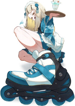 1girl artist_request blonde_hair brown_eyes gakuen_idolmaster highres idolmaster non-web_source roller_skates shinosawa_hiro skates source_request