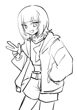 digimon digimon_beatbreak fang jacket looking_at_viewer mar22826683 sakuya_reina short_hair smile star_(symbol) v