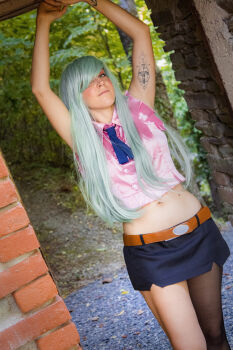 absurdres angelwings_cos breasts cosplay cosplay_photo crop_top elizabeth_liones highres long_hair nanatsu_no_taizai navel photo_(medium) seven_deadly_sins skirt small_breasts thighhighs