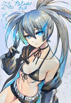 1girl artist_request black_rock_shooter black_rock_shooter_(character) expressionless mole navel short_shorts shorts tagme