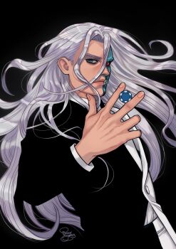 Rule 34 | 1boy, absolute batman, absolute dc, contrast, dc comics, exposed muscle, highres, jacket, mismatched sclera, multicolored jacket, multicolored suit, necktie, poker chip, polar opposites, romy jones (romyjonesdraws), split theme, two-face (absolute dc), two-tone jacket, two-tone necktie, two-tone shirt, two-tone suit