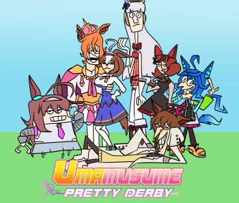 6+girls absurdres agnes_tachyon_(tach-nology)_(umamusume) agnes_tachyon_(umamusume) ahoge animal_ears blue_eyes bow brown_hair clone_high copyright_logo copyright_name crown ear_bow ear_covers gloves gold_ship_(red_strife)_(umamusume) gold_ship_(umamusume) grey_hair hair_between_eyes heterochromia highres horse_ears horse_girl horse_tail lab_coat logo long_hair long_sleeves looking_at_viewer medium_hair meisho_doto_(turbulent_blue)_(umamusume) meisho_doto_(umamusume) mihono_bourbon_(mb-19890425)_(umamusume) mihono_bourbon_(umamusume) mini_crown multicolored_hair multiple_girls necktie nice_nature_(poinsettia_ribbon)_(umamusume) nice_nature_(umamusume) orange_hair parody pillbox_hat pink_necktie purple_eyes robot shmuzy short_hair silver_hairband sleeves_past_wrists smile streaked_hair style_parody t.m._opera_o_(o_sole_suo!)_(umamusume) t.m._opera_o_(umamusume) tail twin_turbo_(blast_mode!_turbo_engine)_(umamusume) twin_turbo_(umamusume) twintails two-tone_hair umamusume white_gloves white_hair