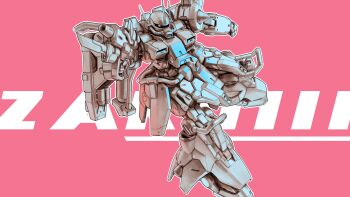aiming bayonet beam_cannon beam_rifle cable character_name commentary_request energy_gun gundam gundam_zz highres kou_(mechalog) mecha mecha_focus mobile_suit neo_zeon no_humans one-eyed_mecha original partially_colored radio_antenna redesign robot science_fiction shield weapon zaku_iii
