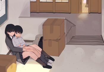 1boy 1girl absurdres age_difference akiyama_fumika_(pepper0) akiyama_toru_(pepper0) backpack bag black_hair black_necktie black_pants black_skirt blue_eyes bottomless box braid brother_and_sister clothes_lift clothes_pull door evening grey_jacket hallway hand_on_another's_shoulder handjob handrail highres incest indoors jacket large_penis long_hair long_sleeves looking_at_penis message_board necktie on_floor onee-shota open_door orgasm original pants pants_pull penis penis_grab pepper0 plaid_clothes plaid_skirt public_indecency reclining school school_uniform sex shirt shirt_lift shirt_pocket short_hair shota siblings sitting sitting_between_legs sitting_on_lap sitting_on_person size_difference skirt stairs stealth_sex sunlight tape teenage_girl_and_younger_boy white_shirt wooden_floor
