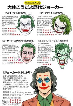 arthur_fleck batman_(1989) batman_(series) batman_ninja cinematoday clown dc_comics green_hair grin heath_ledger jack_nicholson jared_leto joaquin_phoenix joker_(2019) medium_hair red_lips scar short_hair smile suicide_squad the_dark_knight the_joker warner_bros. white_face white_facepaint