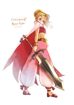 1girl absurdres arabian_clothes baggy_pants bindi blonde_hair cape final_fantasy final_fantasy_v greatsword high_ponytail highres holding holding_sword holding_weapon komugiko_no_mori krile_mayer_baldesion_(ff5) mouth_veil mystic_knight pants ponytail square_enix sword veil weapon