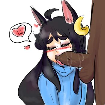 Rule 34 | 2boys, ahoge, androgynous, animal ears, blush, cat boy, cat ears, closed eyes, dark-skinned male, dark skin, eyeshadow, fellatio, hair ornament, heart, highres, lips, lipstick, long hair, makeup, male focus, mole, multiple boys, oral, penis, rei (yellow kirby), saliva, sidelocks, simple background, solo focus, spoken heart, sweater, testicles, thick eyebrows, tongue, trap, white background, yaoi, yellow kirby
