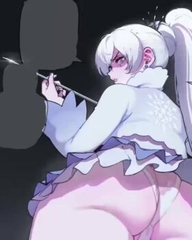 Rule 34 | 1girl, anal, animated, ass, black background, blue eyes, commentary, curvy, elated setonsfw, english commentary, english text, from behind, high ponytail, holding, holding sword, holding weapon, huge ass, long hair, myrtenaster, nyantcha, panties, parted lips, ponytail, psydevilnsfw, ravennanyaghty, rwby, scar, scar across eye, scar on face, sex, solo, speech bubble, sword, tagme, thick thighs, thighs, underwear, very long hair, video, weapon, weiss schnee, white hair, white panties