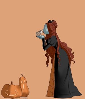 Rule 34 | 1girl, commentary request, dress, frog, highres, kiss, long hair, open mouth, parody, pinstripe pattern, sally (nbc), skeleton, smile, solo, the nightmare before christmas, ushimooshi