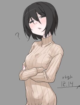 1girl ? black_eyes black_hair highres monogatari_(series) nao_art oshino_ougi short_hair sweater tagme